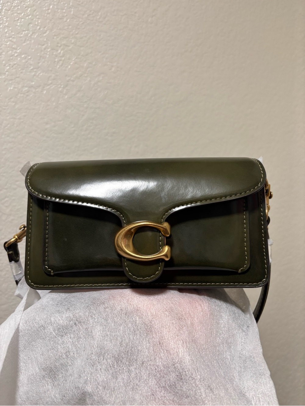 Coach Olive Green Leather Crossbody with Gold 'C' Accent